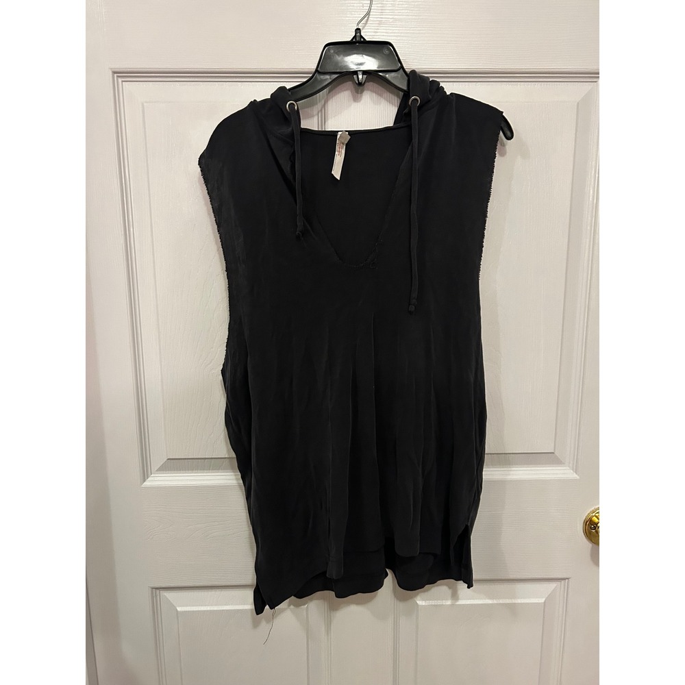 FP Movement Women Black Sleeveless Hoodie V-Neck Raw Edge Tank Top XS